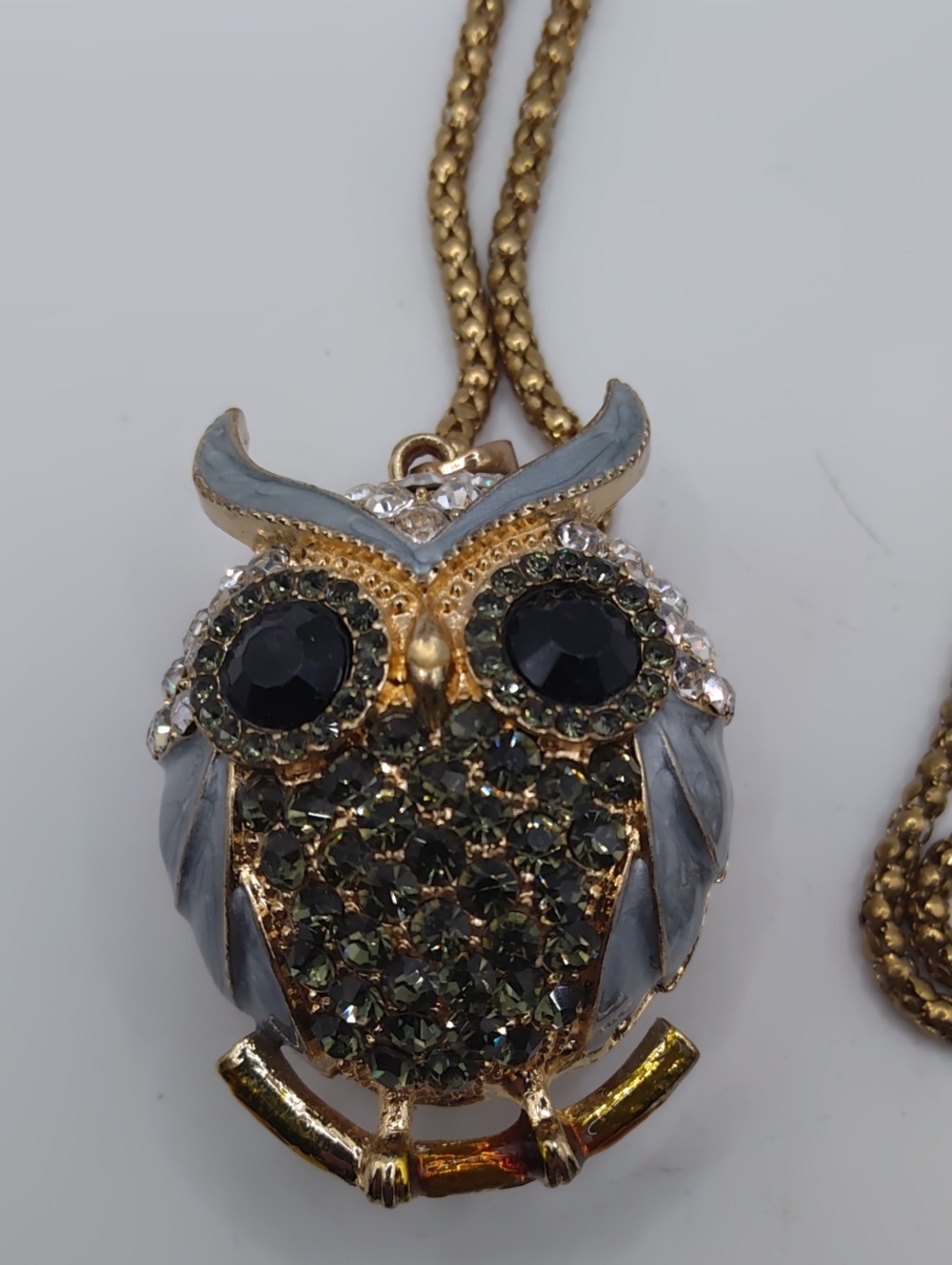 Owl Rhinestone And Enamel Over Gold Tone Necklace - Picture 3 of 7